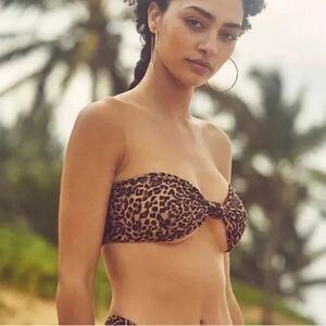 Free People Stone Fox Swim Lele Bikini Top in Sahara Leopard NWT Strapless
